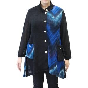 NEW ARIS A. mandarin loose weave knit jacket - plus in blue & black